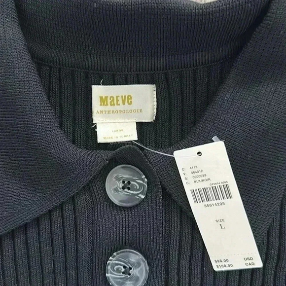 MAEVE LOND SLEEVE BUTTON FRONT COLLARED SWEATER SIZE LARGE - Picture 3 of 6